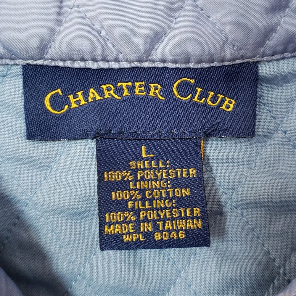 Charter Club Blue Lightweight Quilted Collared Jacket, Size Large